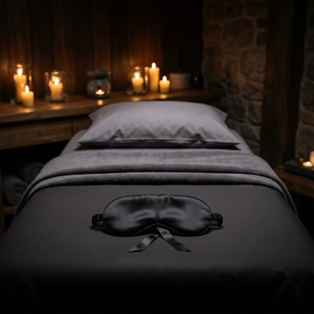 Silk blindfold on massage bed